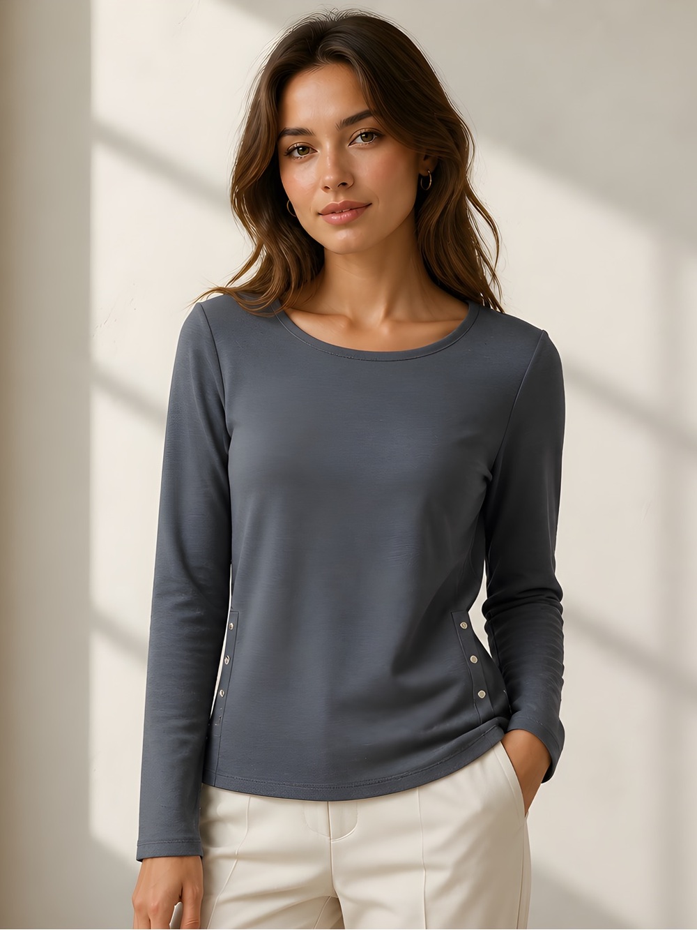 Abercrombie & Fitch Gray Boatneck Long Sleeve Top